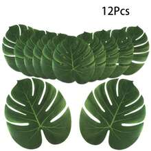 12 piezas de hojas de palma tropicales, hojas artificiales, decoración de boda, planta de jungla verde, hoja hawaiana, decoración de fiesta en casa - Hoja talla M - Ver 1