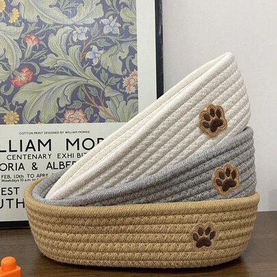 1 Stück handgewebter Aufbewahrungskorb für Katzen- und Hundespielzeug, Schreibtischkorb, Aufbewahrung für Haustiersnacks, Zubehör, schmutzige Wäsche, geeignet für Aufbewahrung von Kleinigkeiten auf dem Schreibtisch zuhause, Kosmetikaufbewahrung