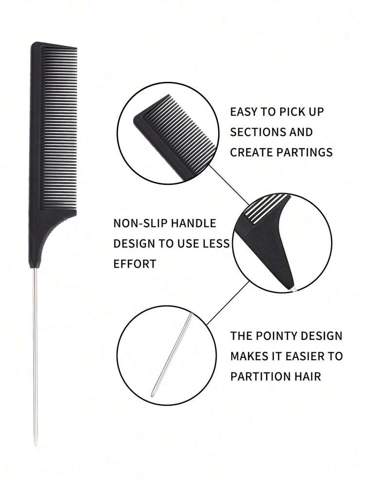 1/3/5/7/8件套美发造型工具套装，200毫升喷雾瓶，顺发梳，蓬松梳，尖尾梳，边缘梳，编发工具，弹性发圈钳，一次性发圈取下器，卷发圈取下器 - 黑色 - 查看 4