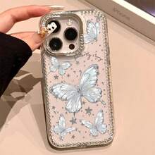 Funda para teléfono IMD con diseño de girasol y polvo brillante, orificio grande, borde transparente brillante, compatible con phone 16 Pro Max, 15, 14 Plus, 13 y 12. - transparente - Ver 1