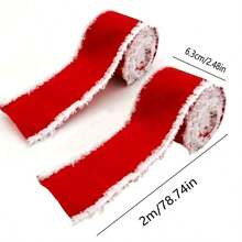 2pcs,Red Christmas Ribbons With White Fringed Holiday Decorative Ribbons Are Suitable For Gift Wrapping, Diy Handicrafts, And All-Purpose Christmas Tree Decoration For Thanksgiving, Mother'S Day, And Christmas Tree Decoration