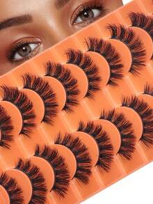 10对柔软蓬松自然3D水貂毛假睫毛化妆套装，水貂毛睫毛延长，短款睫毛，磁性睫毛 - 眼尾拉長款 - 查看 3