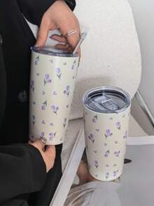 1 件原创 INS 风格紫色郁金香心形 20 盎司（600 毫升）不锈钢双层保温杯、咖啡杯、水瓶、旅行杯、节日礼物、生日礼物、学生杯、极具吸引力（不含吸管）学校用品返校 - 彩色 - 查看 11