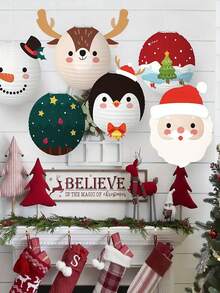 Set de 6 felinare de Crăciun (12 inci) felinar de hârtie DIY Moș Crăciun ren model brad de Crăciun petrecere de Crăciun sărbătoare decorare casă fundal petrecere decorare fundal decorare - Multicolor - Vizualizare 3
