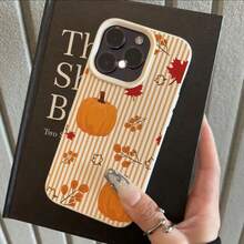 1pc TPU Material Autumn Leaf & Pumpkin Orange Striped Pattern Phone Case Compatible With IPhone/Compatible With Redmi Phones,International Version, Not The Domestic Version - White - View 2