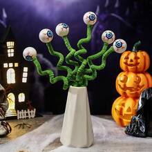 6 Pcs 15 Inch Halloween Eyeballs Sandworm Decoration Halloween Artificial Floral Picks Realistic Scary Branch Picks Home Party Eyeball Trick Or Treat Supplies(Black And White) - Green - View 1