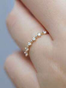 BALMORA 1 件时尚简约高端 S925 纯银精美锆石戒指女士女友礼物 - 金色 - 查看 3