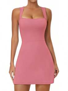 Tennis Dress Women Athletic Dress With Built In Shorts Active Workout Casaul Dresses - 黑色 - 查看 5