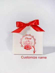10/50 BUCĂȚI Cutii cadou personalizate Diwali cu imprimeu Lotus Mandala și fundă panglică, text personalizabil cu nume, cutii elegante pentru bomboane de petrecere pentru sărbătorirea festivalului, cadouri de returnare a nunții, ambalaje pentru dulciuri de sărbători în culori aurii și roșii