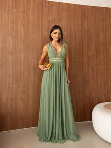 Long Dress Bridesmaid Wedding Party Graduation Party Cocktail Formal And Evening Wedding Guest Prom - Màu xanh Ô liu - Xem 1