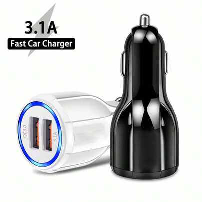 3.1A USB 车载充电器手机充电器汽车点烟器 2 端口 3.1A USB+QC3.0 带 1 个 USB A 至 Type C 快速充电线，汽车电源适配器兼容三星 Galaxy S25 S24 S23 S22 S21 S10 Plus S7 J7 S10e S9 Note 8 汽车配件