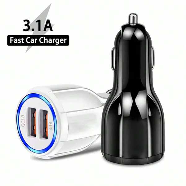 3.1A USB 车载充电器手机充电器汽车点烟器 2 端口 3.1A USB+QC3.0 带 1 个 USB A 至 Type C 快速充电线，汽车电源适配器兼容三星 Galaxy S25 S24 S23 S22 S21 S10 Plus S7 J7 S10e S9 Note 8 汽车配件