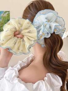 1pc Rural Style Fabric Chiffon Flower Printed Hair Scrunchie With Fringed Edge For Girls' Hair Ties Valentine's Day ValentinesScrunchiesscrunchy Hair Ties Ponytail Head Accessories Elastic Band Beauty Home Hair Accessories - Multicolor - View 9