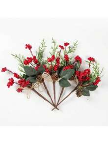 1/3/5/130PCS 10.23 英寸人造圣诞签 - 什锦红色浆果签、人造松树签喷雾，配以松果和冬青叶，可用于制作令人惊叹的花卉布置和花环，适合冬季假日装饰、阳台装饰、门廊装饰、秋季花卉、秋季房间装饰、圣诞装饰、万圣节户外装饰、厨房配件、返校、浴室配件、大学必需品、圣诞礼物、花园家具、伴娘礼物 - 紅綠色2 - 查看 8