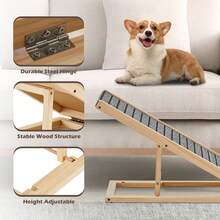 TUKAILAi Dog Ramp For Bed Height Adjustable Folding Pet Ramp With Non-Slip Rug Surface Portable Wooden Dog Steps Stairs For Small Large Animals For Sofa Couch - Apricot - View 7