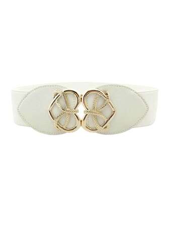 1条加大码弹力腰带，时尚心形金属扣弹力腰带，适用于连衣裙和上衣