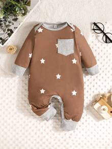 3件套男婴休闲舒适条纹星形图案长袖连体衣，轻薄透气，适合春夏穿着 - 彩色 - 查看 4