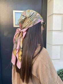 1pc Minimalist Printed Neckerchief, New Fashionable Spring Headscarf For Women, Can Be Used As Waistband, Bag Decoration, Ribbon, Headband Or Scarf, Ideal Choice To Enhance Your Overall Look. - Sky Blue - View 8