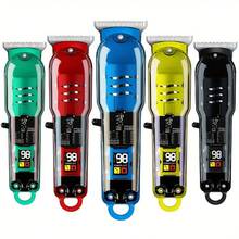 Vintage Transparent Body Men's Hair Clipper | Professional Electric Trimmer With LCD Screen - Hair Cutting & Beard Trimming  Wireless USB Charging  Ideal Valentine's Day Gift For Husband & Dad(Yellow/Green/Red/Black) - 黑色 - 查看 10