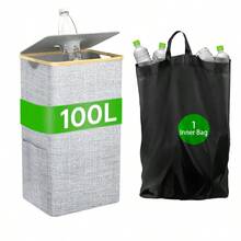 600D 牛津尼龙可折叠室内瓶子收集器，抑臭回收箱，容量 100 升，抗撕裂且可清洗，可收集约 35 个瓶子，非常适合家庭使用，口型设计瓶子收集器 - 彩色 - 查看 4