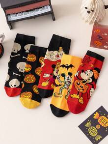 Disney 5 双儿童袜子，骷髅、米老鼠、南瓜万圣节恶棍，新年礼物袜，卡通圣诞新年人物袜子，新奇袜子，儿童袜子 - 彩色 - 查看 8