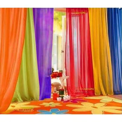 6 Piece Sheer Window Panel Colorful Backdrop Bright Curtains Set Playroom, Bedroom & More - Lime, Orange, Red, Purple, Bright Yellow, Navy - 84 Inch Long Panels