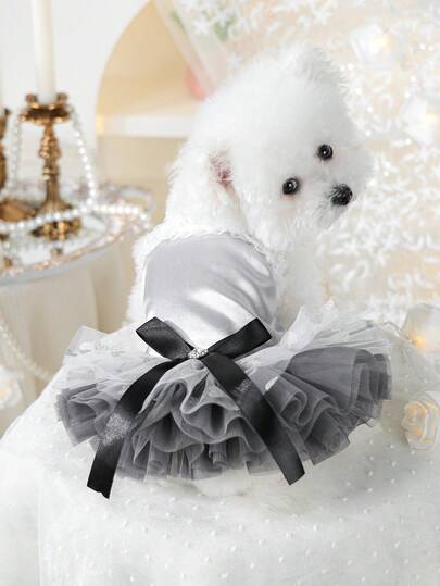 1pc Pet Clothes, Dog/Cat Outfit, Stylish & Happy Small Dog Apparel, Casual & Cute, Romantic Wedding Tulle Skirt Series, Spinning Ballet Skirt