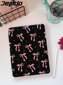 1 件黑色背景粉色蝴蝶结圆点图案平板电脑保护壳，适用于 Apple 10.2 英寸、Apple Pro 2021/2020 第 9/10 代、Galaxy Tab A8 10.5 英寸 2022、Matepad 10.4/Tab，防摔，带笔槽，支持睡眠/唤醒 - 彩色 - 查看 4