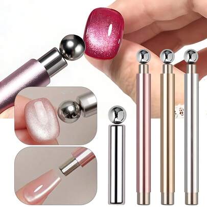 强力磁性钢珠美甲磁棒套装，长铝柄双头磁性美甲笔，磁性猫眼指甲油凝胶美甲工具