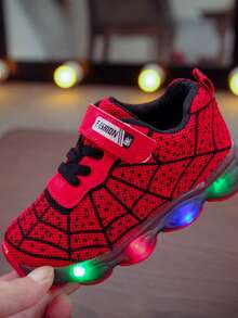 MGO Kidss MGO 儿童休闲酷炫蜘蛛网编织鞋带 LED 发光鞋,透气防滑运动跑步训练运动鞋,适合男孩和女孩 - 紅色 - 查看 7