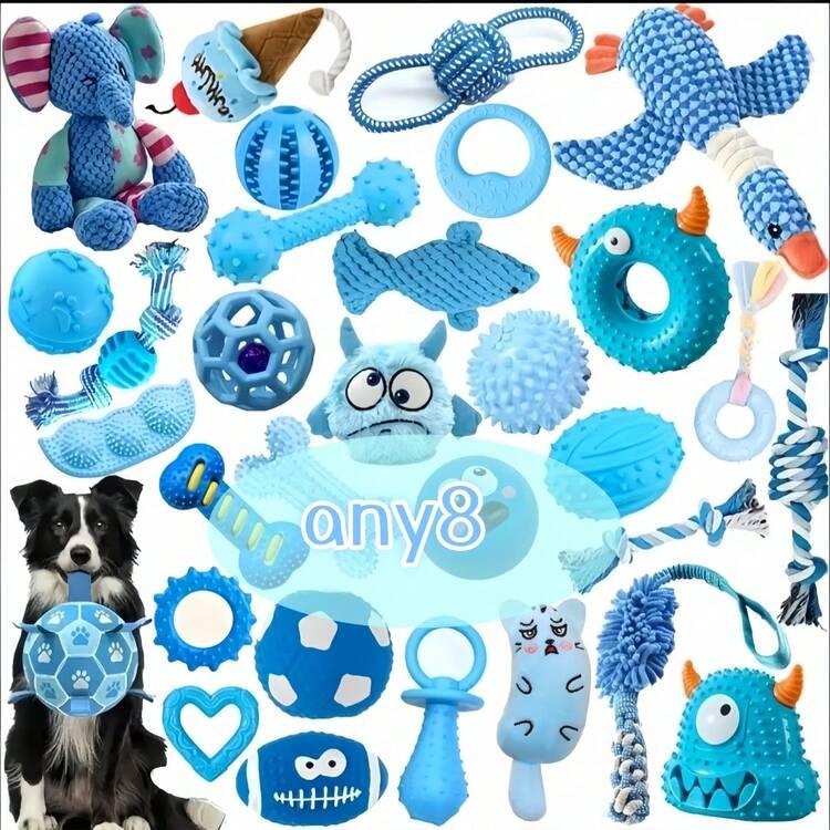 4/8pcs Pet Toy Set, Cute Blue Chew Toys For Dogs, Rubber Plush Teeth Cleaning Toys Suitable For Small Dogs - Multiple Styles - Multicolor - View 11
