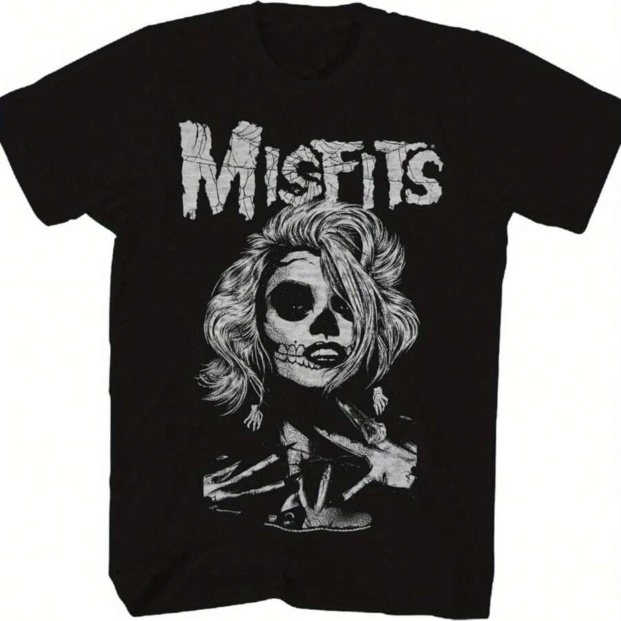 Misfits Band T Shirt Web Woman Adult Black Short Sleeve American Punk Rock Music Graphic Tees Men's Summer Round Neck Short Sleeved Casual Cotton Print A Surprise Gift For Family And Friends - 黑色 - 查看 1