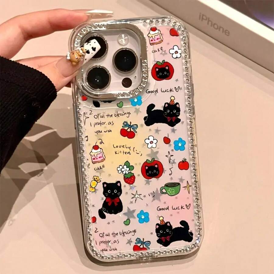 Funda brillante para teléfono con orificio grande y marco brillante, compatible con phone 16 Pro, 15, 14 Plus, 13 y 12. Una funda protectora. Regalos de Año Nuevo, Pascua y Halloween para amigos y familiares. - transparente - Ver 1