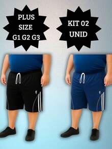 Kit 2 Bermuda Plus Size Masculina G1 G2 G3  Short Zíper e Cordão Ajustável Refletivo Calção Academia Casual Lazer - Preto e Azul - Visão 2