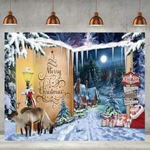 Bannière de fond de scène de Noël, Joyeux Noël avec la porte de la fée du Pôle Nord, Plusieurs tailles, Aucune électricité requise