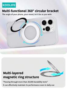 Koolife 1 件 360° 旋转磁性手机壳，2.5 毫米背板，PC+TPU 材质，精确切口，亲肤哑光防滑防汗，凸起摄像头保护，兼容 13/13 Pro/13 Pro Max/14/14 Pro/14 Pro Max/15/15 Plus/15 Pro/15 Pro Max/16/16 Plus/16 Pro/16 Pro Max/16e/17/17 Air/17 Pro Max - 透白 - 查看 4