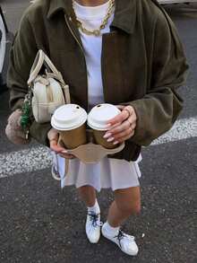 Camellia Casual Versatile Suede-Effect Bomber Jacket For Women, Spring/Autumn - Army Green - View 4