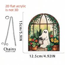 1pc Cute Ghost Greenhouse Sun Catcher Decoration, Halloween Ghost Acrylic Pendant, Gift For Plant Lovers, Halloween Home Decoration, 2D Flat Gift For Mom Halloween Decor Room Decor