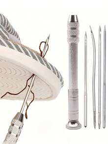 5pcs/Set Multifunctional Leather Sewing Awl Set Replaceable Punch Stitching Needles DIY Sewing Leathercraft Utility Tool Kit, Leather Sewing Awl Kit - Multifunctional Steel DIY Needle With Replaceable Tips For Shoe Repair And Leathercraft, Tapered Awls, Solid Wood Tapered Awls For DIY Sewing Accessories, Leather Cloth Perforations