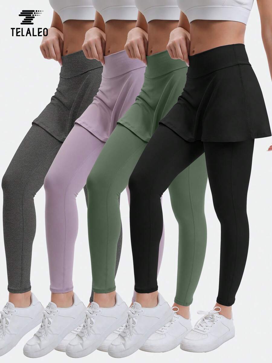 TELALEO 4 Pack Women's Skirted Leggings High Waisted Yoga Legging With Skirts &Women Tennis Skorts With Pockets Yoga Running Pickleball Athletic Skirt - 彩色 - 查看 1