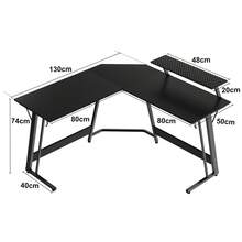 DEVOKO L Shaped Gaming Desk, Computer Desk With Moniter Stand, LED Light, Home Office PC Table Workstation - Black - View 7