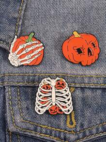 3Pcs Pumpkin Skeleton Enamel Pins Halloween Spooky Season Skeleton Hand Brooches Lapel Badge Fashion Jewelry Gifts For Friends