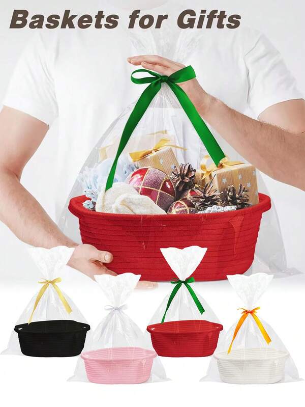 This Is A Rope Woven Handle Gift Basket And Storage Basket, Suitable For Storing Snacks, Toys, Gifts, Cosmetics, Toiletries, Etc. It Is An Oval Multifunctional Storage Basket, Perfect For Holiday Gifts, Daily Home Use, And Storing Valentine's Day Gifts.