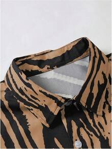 Men's Hawaiian Zebra Print Shirt Button Up Short Sleeve Collar Animal Print Shirt Tops Cheetah Print Topshalloween - Brown - View 7