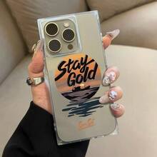 Nueva funda con forma de cubo al atardecer sobre el océano, funda con orificio grande y ángulo recto para teléfonos móviles 16/15/14/13/12 Pro, 14, 15, 16 Plus y 12 Pro. Funda protectora brillante anticaídas, ideal para regalos de cumpleaños o fiestas. - transparente - Ver 2