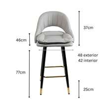 Silla alta para barra moderna taburete elegante de diseño contemporáneo con respaldo y cojín acolchado asiento tapizado en piel sintética color negro patas metálicas reforzadas con detalles dorados base antideslizante soporte estable y reposapiés ergonómico ideal para cocina comedor barra desayunador restaurante bar cafetería mueble decorativo de lujo estilo sofisticado resistente cómodo fácil de limpiar y mantener - Gris - Ver 7