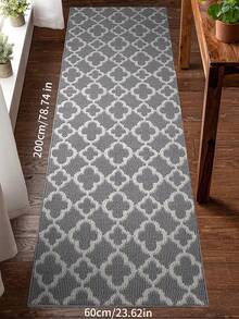 【摩洛哥格纹长条地垫】柔软质感聚丙烯摩洛哥格纹长条地垫 - 防滑、机洗、优雅黑白设计 - 适用于浴室、走廊、厨房、玄关等场所，是浴室厨房装饰的理想之选。