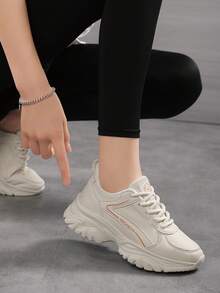 Women's Lace-Up Outdoor Casual Sneakers, Waterproof Non-Slip Running Shoes, Suitable For Spring, Autumn And All Seasons - 282米白 - 查看 2
