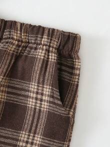 2件套男童休闲经典复古格子图案宽松舒适卡其棕色黑白格纹运动裤，适合户外运动、校园、社交聚会、度假、春夏秋季穿着。 - 彩色 - 查看 4