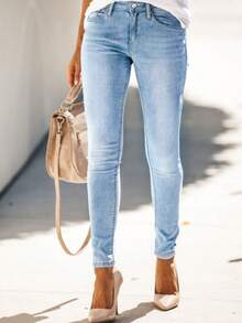 Women's Comfortable Stretchy Skinny Jeans, Distressed & Faded Design, Casual & Versatile For Commuting, All Season